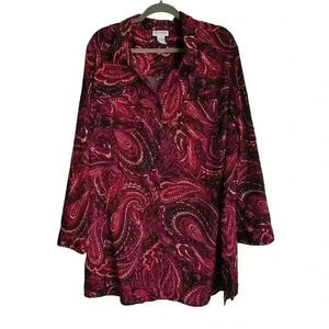 Catherines | Women's Plus Size Paisley Print Button-Down Tunic Top | Size 2X